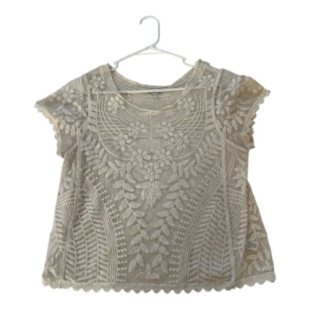 Express Ivory Floral Embroidered Sheer Top Romantic Boho Blouse Size M